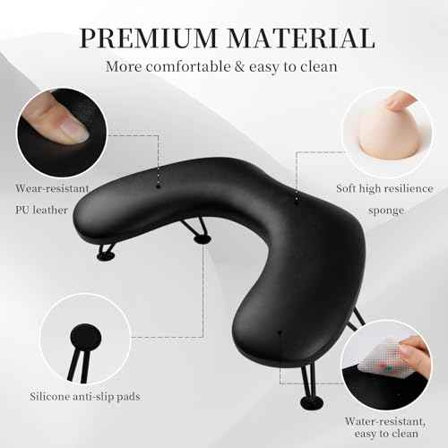 ANGNYA Arm Rest for Nails Tech, U-shaped Hand Rest for Nails Tech Microfiber PU Leather Nail Arm Rest with Detachable Brackets Hand Rest Pillow for Acrylic Nail Cushion (Black)