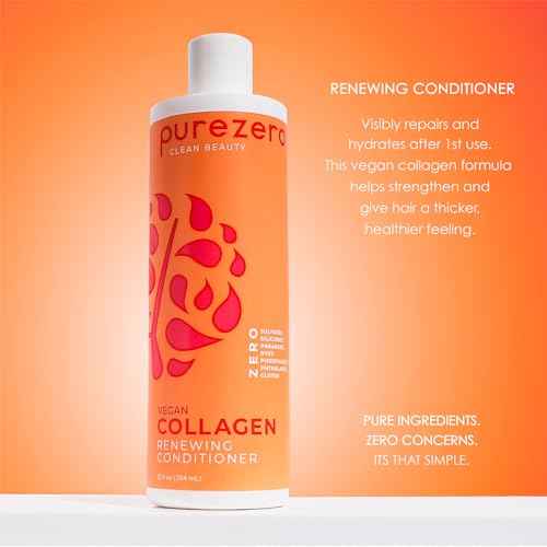 PureZero Vegan Collagen Shampoo & Conditioner Set - Strengthening & Hydrating Clean Beauty Duo for Dry or Damaged Hair ? Plant-Based Collagen, Sulfate-Free, Paraben-Free, Cruelty-Free, 2 ¡¿ 12 oz