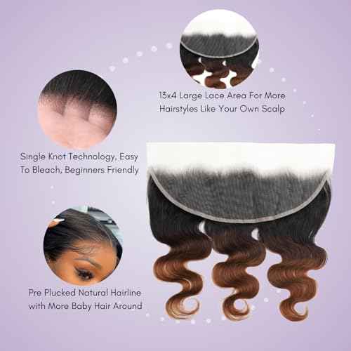 Chestnut Ombre Bundles With 13x4 Hd Lace Frontal Human Hair Body Wave, 12A Dark Brown 3 Bundles Human Hair And Frontal Ear To Ear Free Part #T1B/2/30 3 Tones Colored Sew In Extension 10 12 14+10