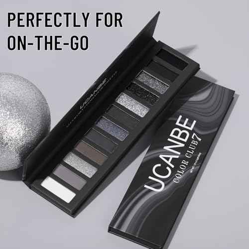UCANBE Smokey Eyeshadow Palette, Dark Black White Gray Silver Natural Nude Matte Shimmer Eye Shadow Make Up Pallet for Smoky Emo Goth Makeup, 12 Color High Pigmented Long Lasting Waterproof Pallete