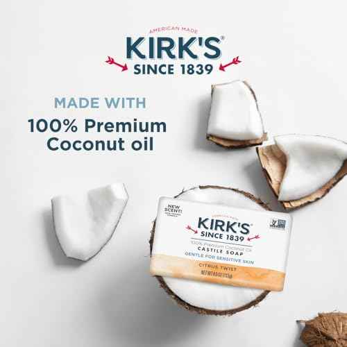 Kirk's Castile Bar Soap for Men, Women & Children - Made with Premium Coconut Oil, Sensitive Skin Formula- Vegan & Non GMO- Citrus Twist- 4 oz. Bars 6 Pack