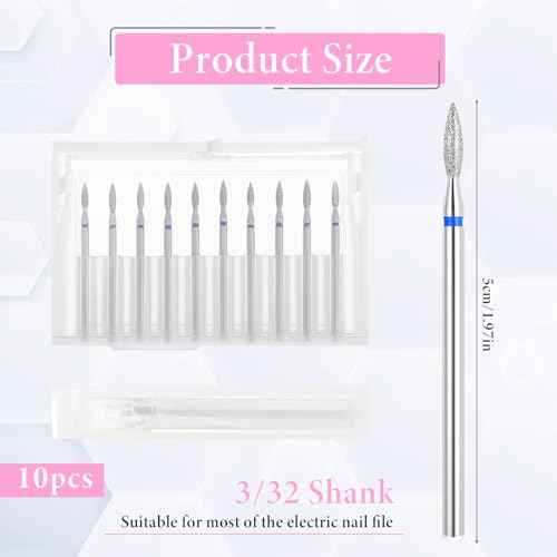 Ouligay 10pcs Cuticle Nail Drill Bit Set, Cuticle Drill Bits for Nails, Professional Cuticle Bit for Nail Drill, Flame Bit for Nail Drill for Manicure Pedicure Clean Tool with Case