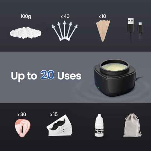 CAVSTORM Nose Wax Kit Men, Nose Hair Waxing Kit with 158°F Smart Temp Control, 40 Sticks, 100g Wax, Painless Nose Hair Removal with USB-C Fast Heating, Upgraded Capacity, Multi-Accessories