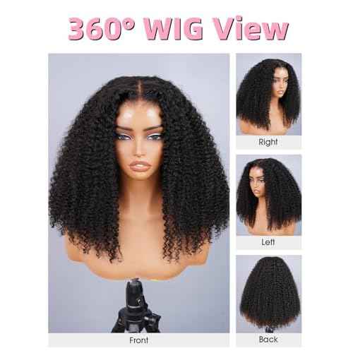 Glueless Wigs Human Hair Pre Plucked Pre Cut 18 Inch 7x5 Kinky Curly Lace Front 180% Density Glueless Wigs Human Hair for Women Wear and Go Closure Wig with Breathable Cap Natural Hairline