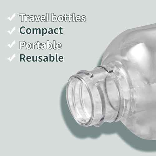 Tekson Plastic Travel Bottles 3.4 oz, Travel Size Containers for Shampoo, Empty Mouthwash Bottles with Clear Screw Cap (100ml, Clear)