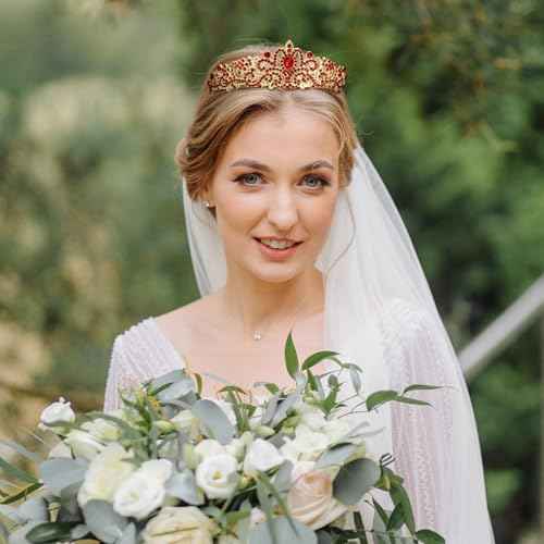 Red Crown Crystal Tiaras for Women Rhinestone Headbands for Girl Happy Birthday Princess Goddess Crown with Combs Elegant Headdress Decorations Bridal Wedding Prom Party Costumes Gift