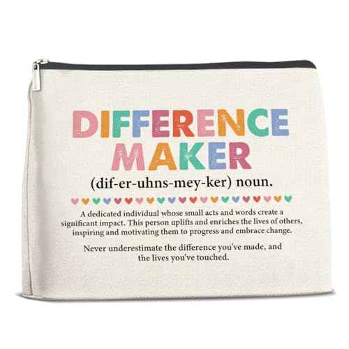 Appreciation Gifts Makeup Bag for Women, Difference Maker Office Gift Christmas Birthday Gifts for Female Boss Manager Leader Coworker Cosmetic Bag with Zipper Travel Toiletry Pouch for Purse
