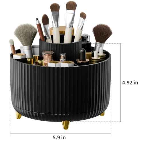 360¡Æ Rotate Makeup Brush Holder Organizer, Makeup Organizers Countertop, Makeup organization and Skincare Storage with Gift Box Packing for Vanity, Desktop, Bathroom (Black)