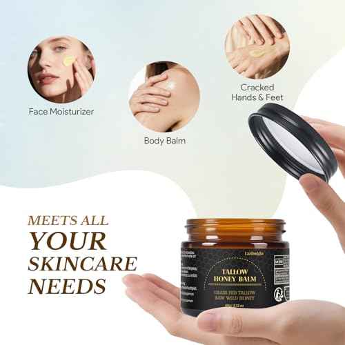 Beef Tallow for Skin, Tallow and Honey Balm for Face, Grass-Fed Tallow for Body, Deep Nourishing 2.1oz / 60g
