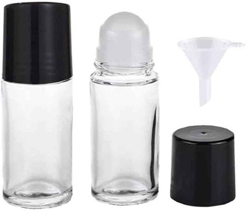 BWESOO 2Pcs Black Clear 30ML Empty Glass Essential Oil Roller Bottles Vials Containers Refillable Roll-on Bottles with Funnel Refillable Cosmetic Containers Balls
