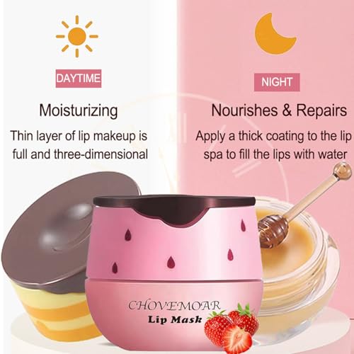 4PCS Bee Lip Balm Honey Pot - Honey & Strawberry Mask With Brush, Moisturizing & Hydrating, Prevents Dry and Cracked Lips, Reduces Lines - Lip Care Product