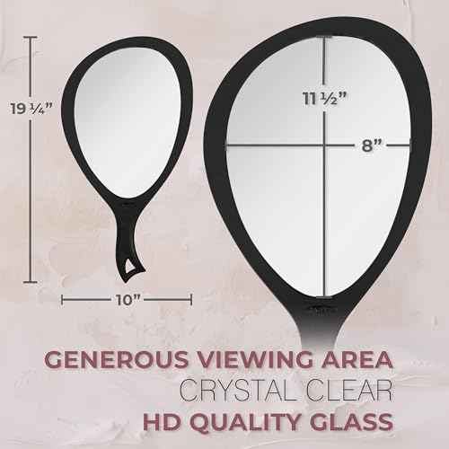 Zadro Salon Professional Extra Large Hand Mirror with Handle, 10" W x 19" L, Multi-Purpose Oval Handheld Mirror with New Distortion-Free Reflection (1, Off-White, Large (Pack of 1))