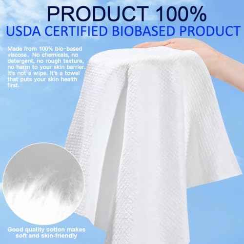 Disposable Face Towels 100% USDA Biobased Makeup Remover Dry Wipes Face Towelette, 10in X 12in Large Size Super Soft & Thick Face Cloths for Sensitive Skin 50 Ct /1 Pack