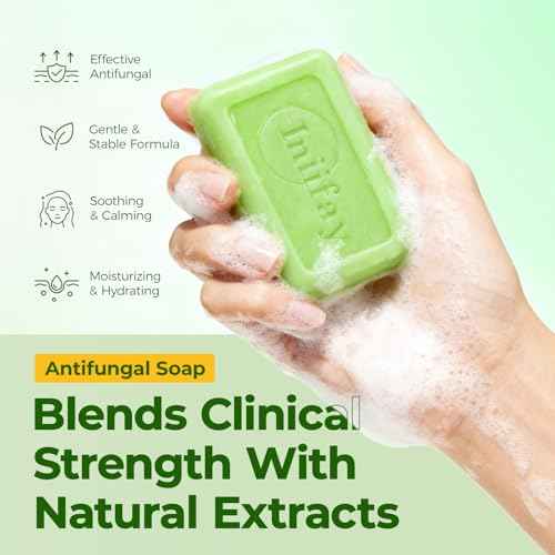 Inlifay Antifungal Soap with Tea Tree Oil: Antifungal Bar Soothing Care & Fast Itch Relief for Ringworm Jock Itch Tinea Versicolor Athlete's Foot (1, Green)