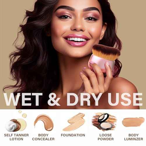 Extra Large Body Makeup Brush For Self Tanner, Leg Makeup &Bronzer Blend,75 mm Wide-headed Kabuki Brush Provides More Even &Pretty Application, Oval Face&Back Makeup Brush, Wet&Dry Use- Pink Rose Gold
