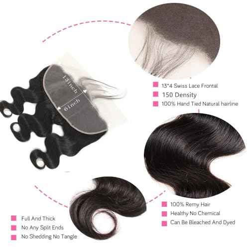 16 Inch 13x6 Frontal Hd Lace Human Hair Body Wave Frontal Ear to Ear Lace Closure Only with Baby Hair 100% Human Hair Natural Color