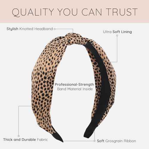 Top Knotted Headband for Women Trendy 4 Pack, Wide Head Bands for Women's Hair Knotted, Chunky Cute Women's Headbands Fashion, Black Brown Leopard