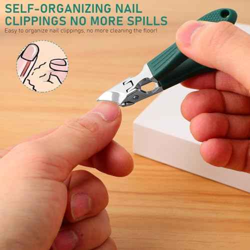 Eagle Beak Beveled Nail Clippers, 3-Piece Set of Upgrade Stainless Steel Wide Jaw Opening Anti-Splash Nail Clipper, Long Handle Angled Head Toenail Clipper for Ingrown & Thick Toenails for Men Women