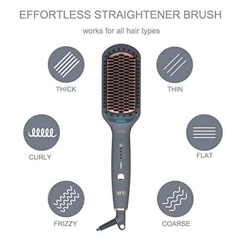 Hair Straightening Brush by LENA - Electric Heated Flat Iron Comb with Ionic Care for Smooth, Frizz-Free Styling