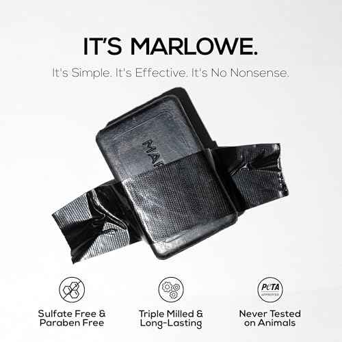 MARLOWE. No. 106 Charcoal Soap 7 oz (6 Bars) Body Bar Soap for Men, Cleansing, Purifying & Hydrating with Natural Extracts, Shea Butter, Olive Oil & Green Tea Extracts, Fresh Woodsy Scent