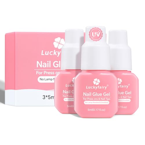 Gel Nail Glue for Press on Nails: No Lamp Need, Upgraded Air Fast-curing Super Strong Glue Gel 5ml*3pcs for Nail Tips Fake Nails & Acrylic Long Lasting 30+ Days