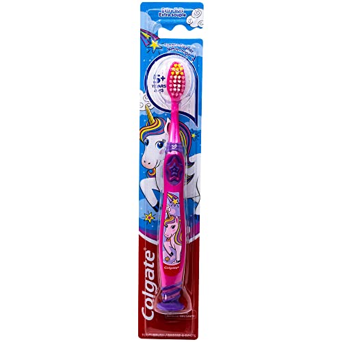 Colgate Kids Unicorn Toothbrush with Suction Cup for Children 5+ Years Old, Extra Soft (Colors Vary) - 1 Count