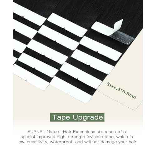 SURNEL Injected Tape in Hair Extensions Human 16inch Jet Black Upgraded Seamless Remy Invisible Tape in Extensions 20Pcs 35g(#1,16)