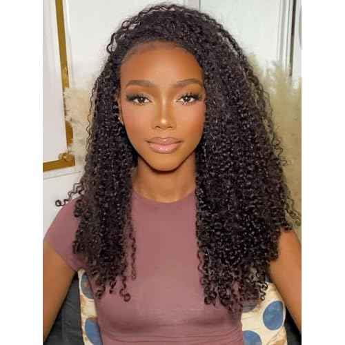 Half Wig Human Hair Jerry Curly Half Wig 200% Density Wear And Go Glueless Wigs Human Hair 3 In 1 Half Wigs With Drawstring Seamless Flip Headband Wig For Women 24Inch