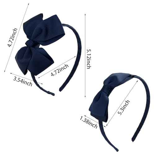 Girl Navy Hair Bow Accessories 14 Pieces Uniform Hair Bows Hair Clips Headband for School Toddler Girls