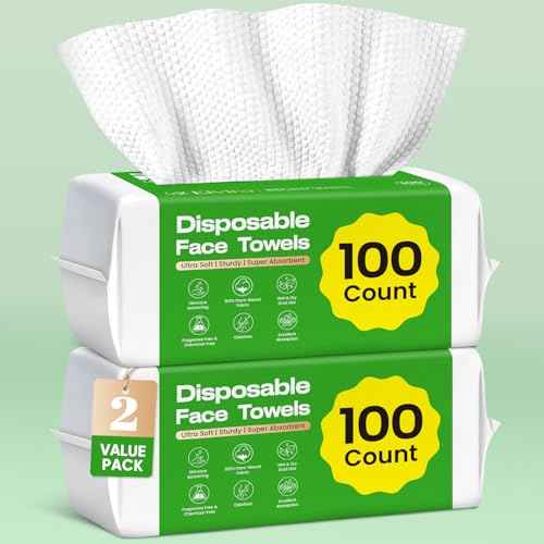 Elvira 200 Count (2 Pack) Disposable Face Towels, Biodegradable Facial Cleansing Towels, Ultra Soft & Thick Cloth for Sensitive Skin, Makeup Remover Dry Wipes, Lint-Free Towelettes for Cleansing