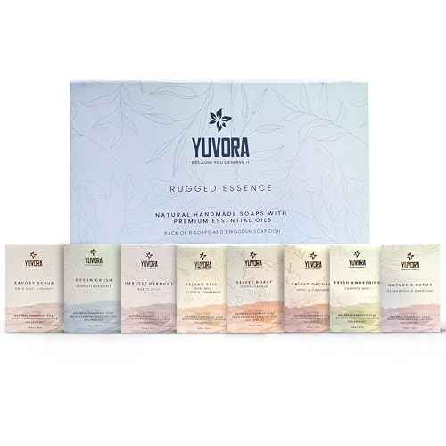 8 Pcs Men Natural Handmade Body Soaps 5 OZ Pack Set Rugged Essence Long lasting Fragrance Luxurious Scents with Natural Ingredients ? Sulfate & Paraben Free, Vegan Soaps