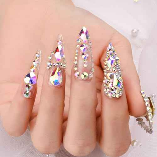 Nail Rhinestones Kit, 18 Types of 900 Special-Shaped Diamonds + 3200 Flat-Bottomed Nail Rhinestones, Nail Crystal DIY Crafts Gemstones for Nail, Shoes, Clothes, Jewels