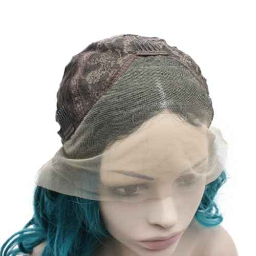 MX angel Long Wavy Ombre Blue Wig Half Hand Tied Synthetic Lace Front Wig Fiber Hair Costume Party Wig