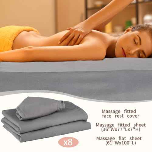 Oudain 8 Sets Soft Microfiber Massage Table Sheets Set 3 Piece Set Includes Massage Table Cover Fitted Sheet and Face Rest Cover(Gray)
