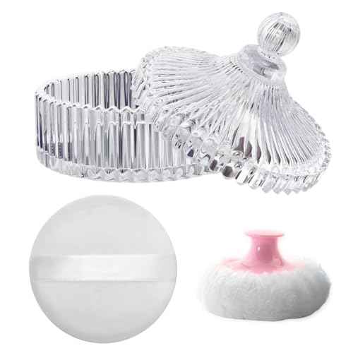 Large Body Powder Puff and Container Set - Velour, Dusting Powder Puffs for Women Baby and Loose Powder Containers for Face & Body, Washable, Reusable, Wet Dry Makeup