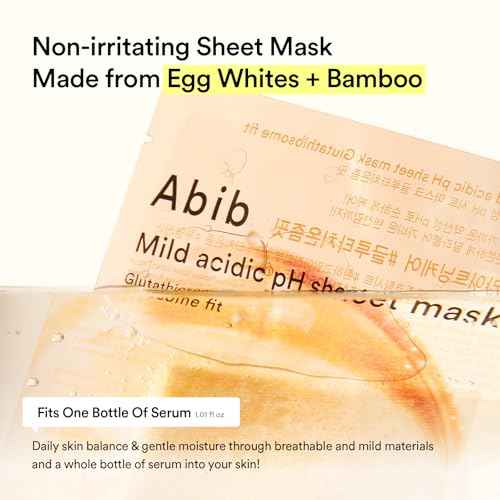 Abib Mild acidic pH sheet mask Glutathiosome fit (10 Sheets) | Face Mask for Glass Glow Skin, Glutathione and Niacinamide, Improves Dark Spots & Revitalize Dull Skin, Korean Skin Care