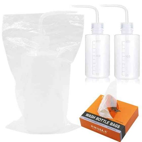Yuelong Tattoo Wash Bottle with Bags Kit, 2Pcs 250ml Squeeze Washing Tools and 250pcs Tattoo Bottles Covers Water Squirt Bottle with Scale Labels for Medical Label Tattooing Supplies