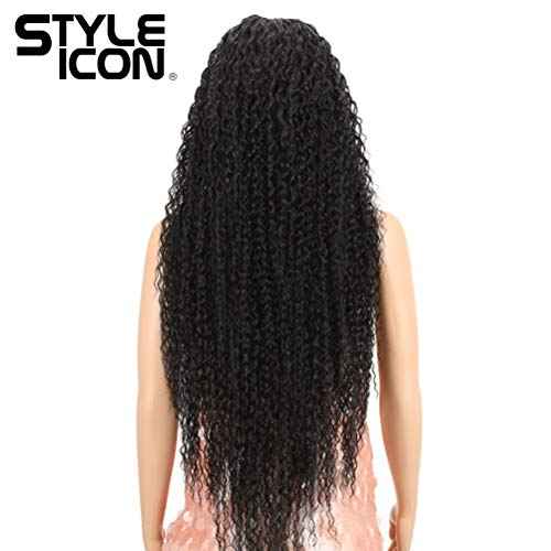 Style Icon 38¡± Long Curly Wig Lace Front Wigs Synthetic Wigs with Baby Hair Half Hand Tied 130% Density Hair Replacement Wigs (38", 1B)