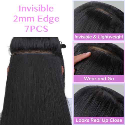 IDN BEAUTY Genius Weft Straight Clip In Hair Extensions Human Hair For Black Girl Women, Virgin Hair Longer Lifespan, Invisible Seamless PU Weft Clip Ins, 18 Inch 110g 7Pcs Natural Black