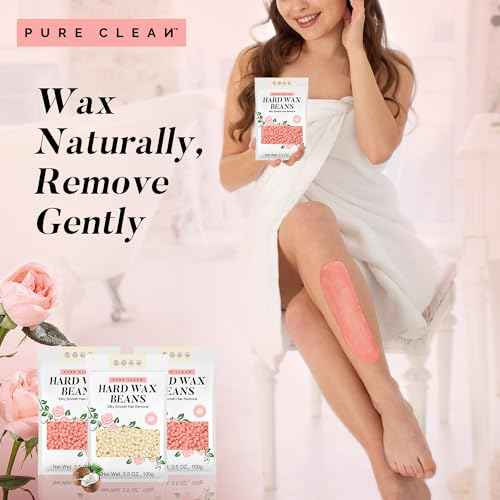 PURECLEAN Hard Wax Beads, 300g Pink Rose Hair Removal Wax Beans for Sensitive Skin, Multi-Use for Face, Bikini, Eyebrows, Underarms, Leg, Full Body - Suitable for All Wax Warmers (Pack of 3)