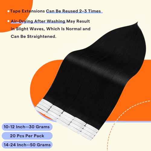 Full Shine Tape in Hair Extensions Human Hair 22 Inch Color 1B Natural Black Invisible Double Sided Remy Human Hair Tape in Extensions 100 Grams Straight Seamless Skin Weft Extensions 40PCS