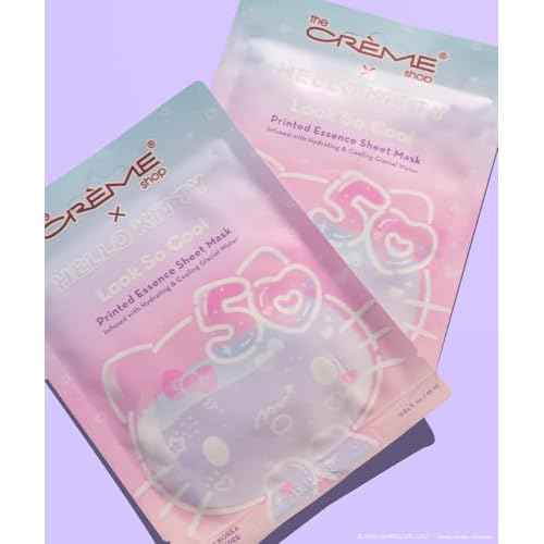 The Cr?me Shop x Hello Kitty Look So Cool Printed Essence Sheet Mask, Infused with Hydrating and Cooling Glacial Water, Korean Face Mask - 50th Year Anniversary Limited Edition (Pack of 12)