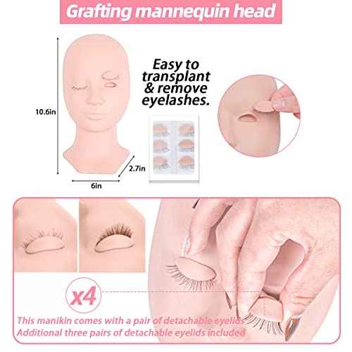 Lash Extension Kit Professional Eyelash Extensions Practice Set with Mannequin Head Removable Eyelids USB Lash Fan Individual False Eyelash Shampoo Brush Glue Practical Tools for Beginners