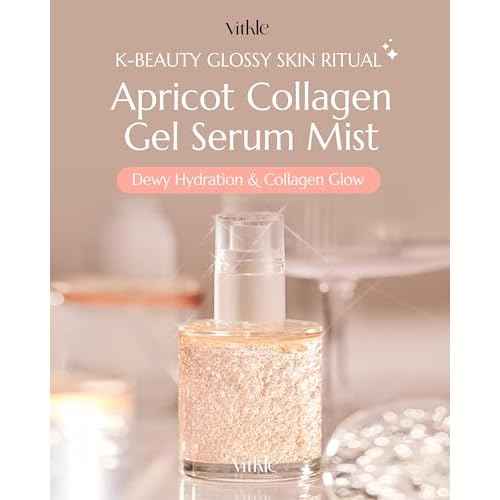 Apricot Collagen Gel Serum Mist - Korean Face Moisturizer French Patented with 8-Layer Hyaluronic Acid, Bakuchiol, Adenosine for Hydration Glow Firming Anti-Aging Spray, 6.76 fl.oz.