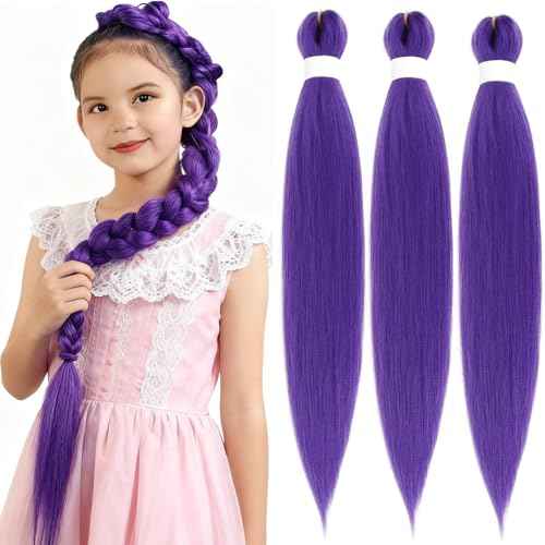 Purple Braiding Hair 30 Inch Pre Stretched Crochet Braiding Hair Extensions for Women 3 Packs, Purple Hair Extensions for DIY Cosplay Crtoon Character Ponytail Halloween Costumes (30 Inch-3 pcs)