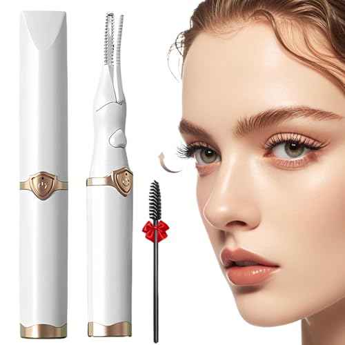 Heated Eyelash Curler, 2-in-1 Clip-Type Design, 3 Temperature Modes, USB Rechargeable Electric Eyelash Curler, Natural Curling 24H Long-Lasting Curl, Gift for Women & Girls, White-DE