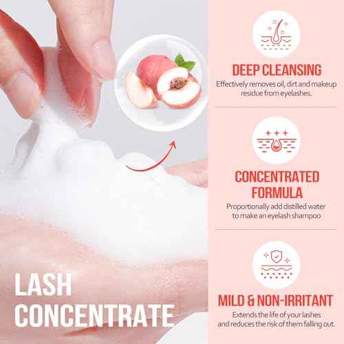 Lash Shampoo Concentrate 100 ml/3.4 fl.oz Lash Cleanser Concentrate Oil Free Eyelash Extension Shampoo for Salon Home Eyelash Care-Can Make 20 bottles of 60ml Lash Shampoo,Peach
