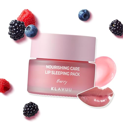 Klavuu Lip Mask Sleeping Pack (0.7oz) ? Overnight Deep Hydrating Korean Lip Balm Treatment for Very Dry, Chapped Lips | Lip Lightening & Plumping with Instant Hydration | Gentle Exfoliating (Berry)