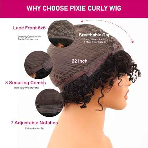 10 inch Curly Pixie Cut Vietnamese Human Hair Wig Pre Plucked, Wear and Go Lace Bob Wig Human Hair 180% Density, Glueless Wig Human Hair with Baby Hair