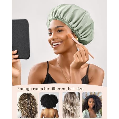 Yanibest Shower Cap Reusable Waterproof - Double Layer Shower Caps for Women, Washable Shower Bonnet with Soft Non-Slip Elastic Band, Bath Hair Hat for Most Hair Types